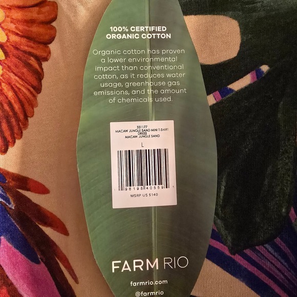 FARM RIO Sand Macaw Jungle Organic Cotton T Shirt Dress Sz M and L Tropical Boho - Picture 14 of 16